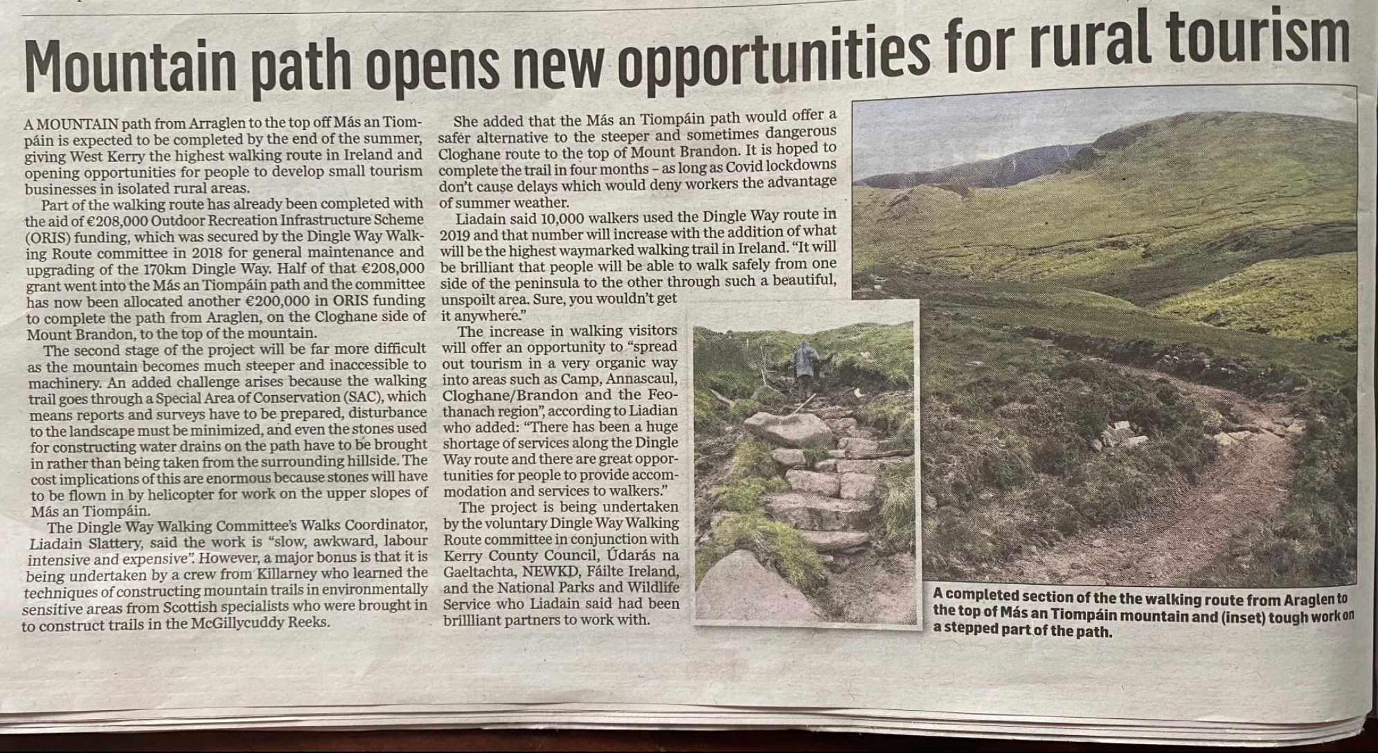 A Kerryman article about a new mountain path opening in West Kerry